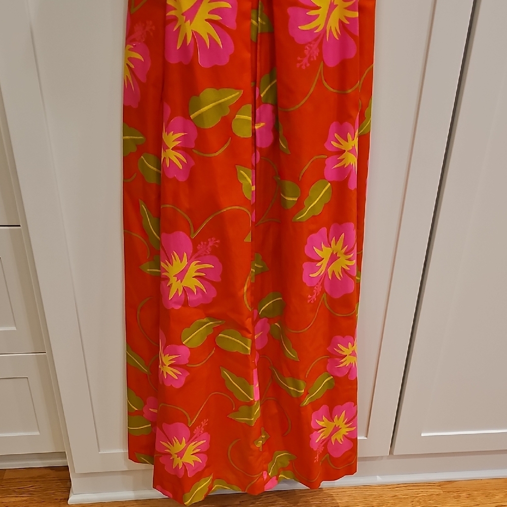Vintage Halihini Hawaiian Sleeveless Orange Floral Maxi Dress Pink Blooms Sz 10 - Picture 6 of 9